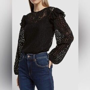 Express Ruffle Sleeve Eyelet Sheer Blouse M